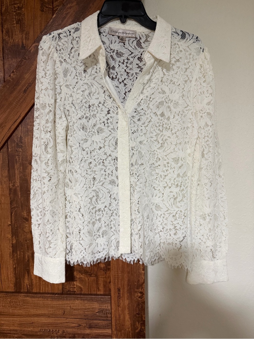 Catherine Malandrino Ivory Lace Top Hidden button down Women SP